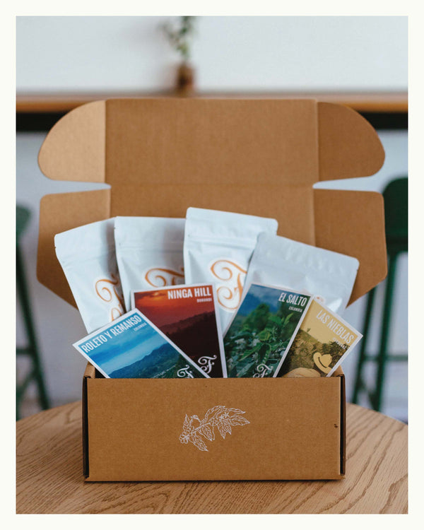 coffee box with samples and coffee cards